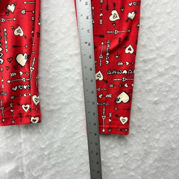 LulaRoe Leggings Women's Sz OS Red Hearts Print Mid Rise Wide Waistband Stretch - Picture 4 of 12